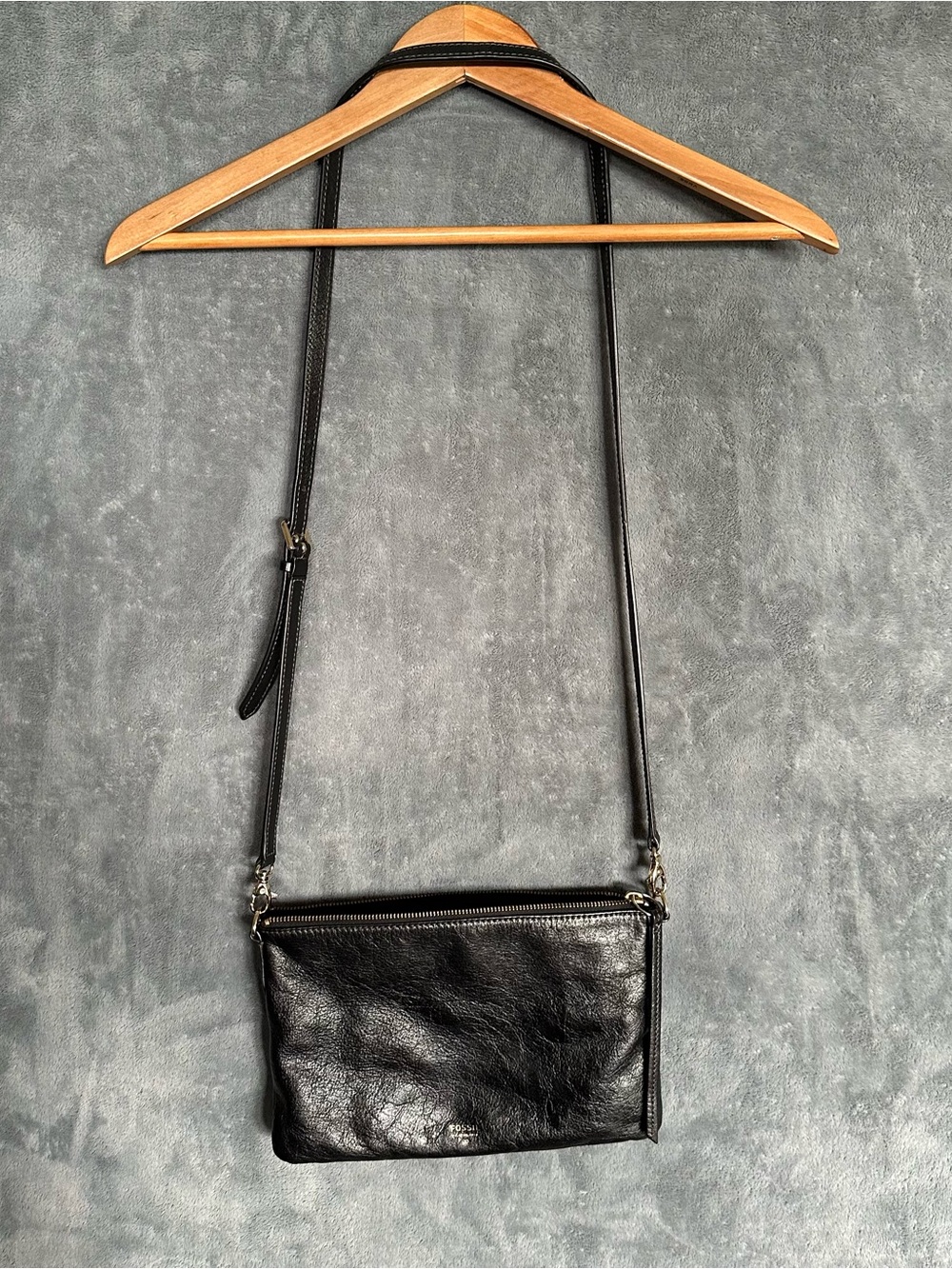 Fossil Black Leather Crossbody Bag Purse Removable Straps Issue 1954